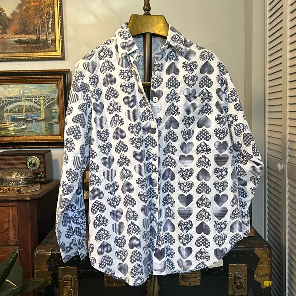 VINTAGE Country Heart Novelty Print Button Down Shirt